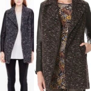 CLUB MONACO Tweed Lamb Leather Fully Lined Zip Front Trench Coat XS